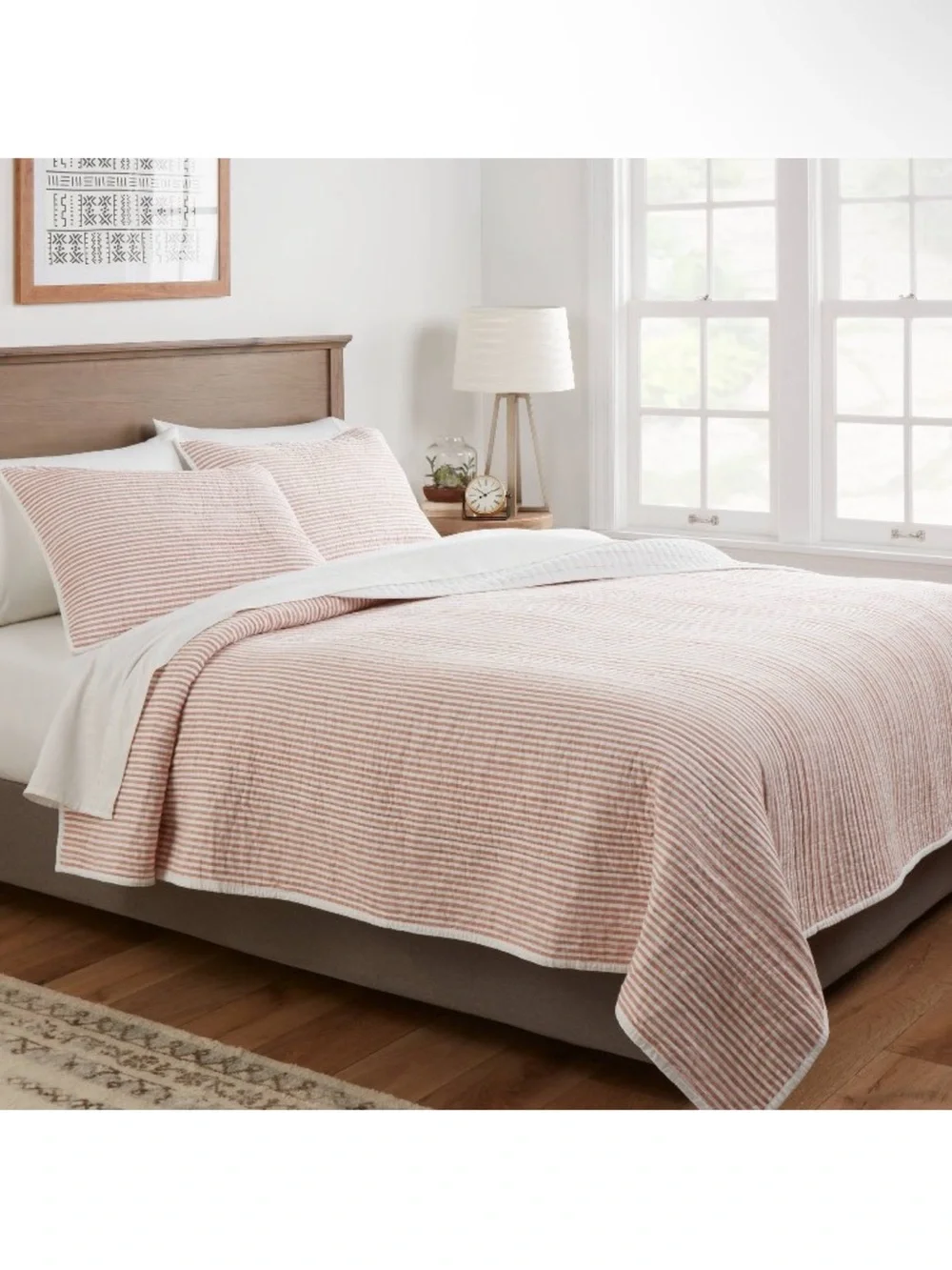 King Reversible Cotton Stripe Quilt Terracotta - Threshold